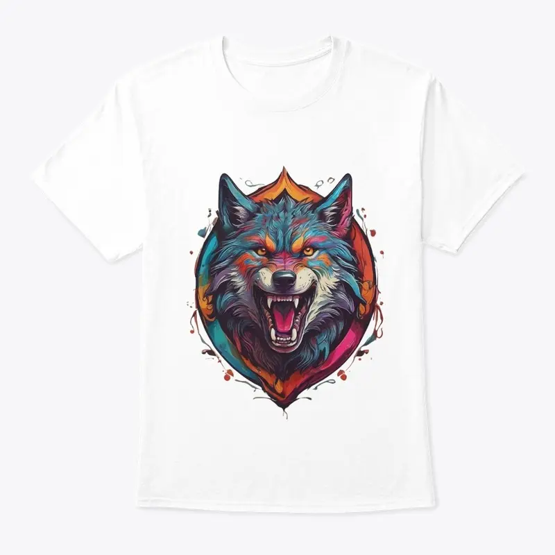 Colorful Wolf with teeth T-shirt